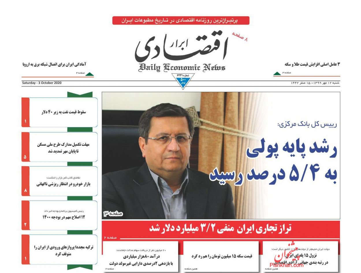 عناوین اخبار روزنامه ابرار اقتصادی در روز شنبه ۱۲ مهر